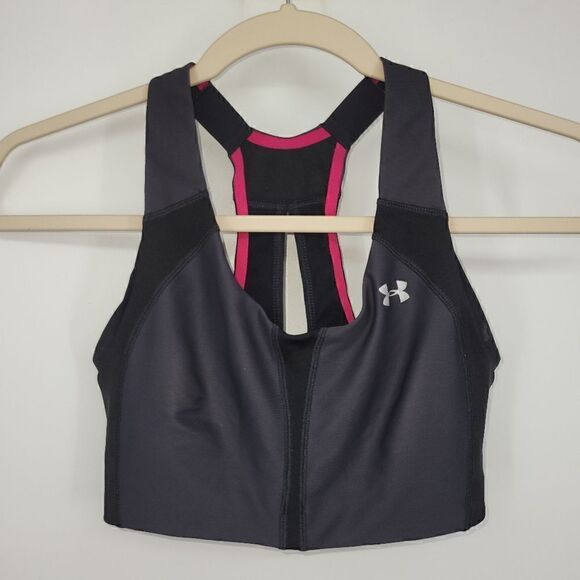 Under Armour sports bra pink  and black 32 C. ^ - Picture 1 of 4